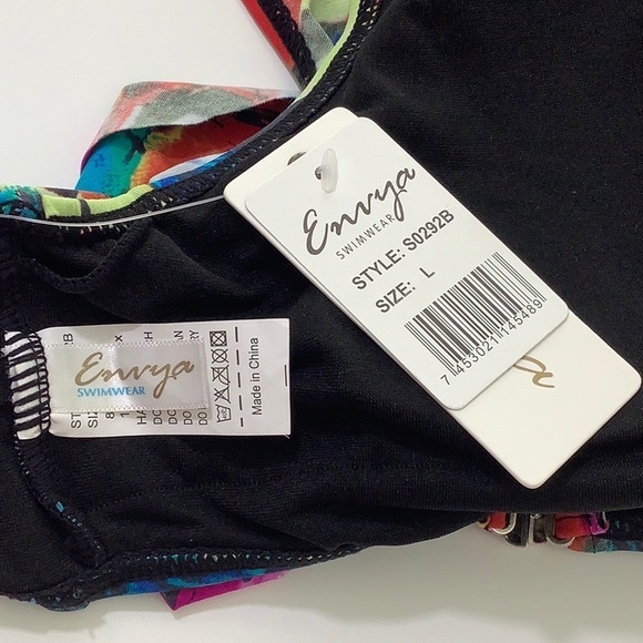 Envya swimwear off the shoulder ruffle one piece multi color swimsuit size L NWT - Picture 6 of 16